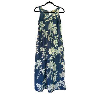 Vintage Liz Claiborne Palmetto Trees Sleeveless Denim Dress With Pockets Size 6